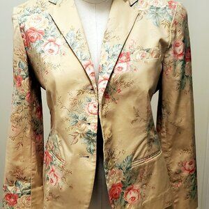 Ralph Lauren Cottage Rose Beige Floral Cotton Blazer Jacket Petite Size 6P
